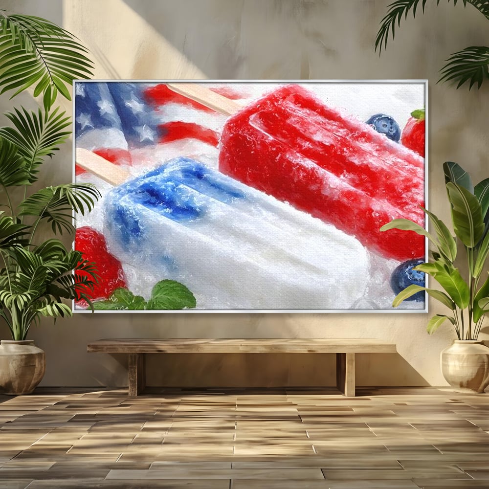 Tablou canvas cu tablou canvas cu inghetata si fructe, in rama de aluminiu argintiu
